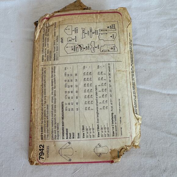 Simplicity 7942 Sewing Pattern Mens Dress Shirt Size 44,46,48,50 c.1977 - Picture 2 of 4